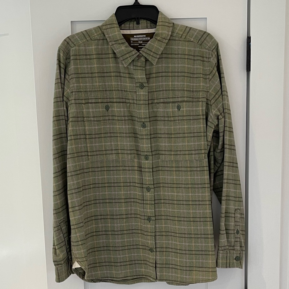REI Women’s Wallace Lake Long Sleeve Flannel - Green Plaid Size X-Large